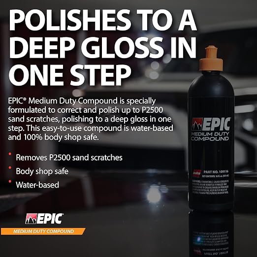 Malco EPIC Medium-Duty Car Polishing Compound – Best Minor Scratch Remover | All-in-One Compound for Polishing Car Paint | Dust-Free, Swirl-Free Finish | Removes P2500 Sand Scratches | 32 Oz. (109132)