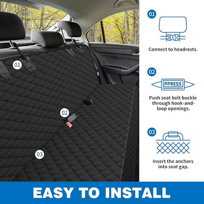 WoofKnows(54" W x 56" L, Black Scratch Prevention Dog Car Seat Cover for Back Seat Waterproof Dog Hammock for Car with Mesh Window Durable