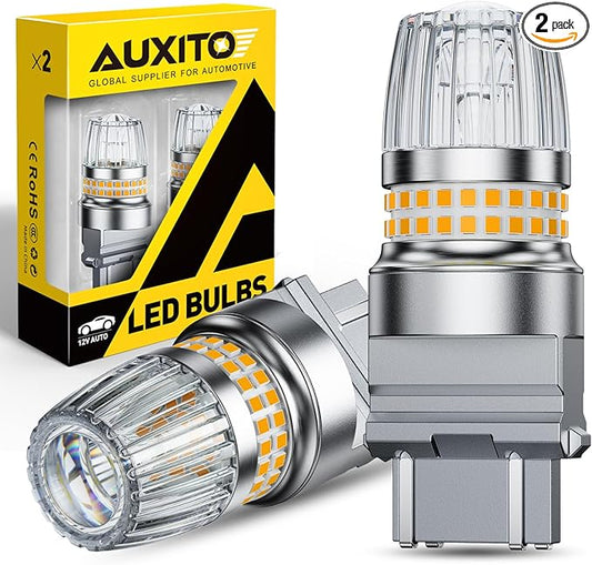 AUXITO Latest 3157 LED Bulb Amber, 3157A LED Turn Signal Bulb, 700% Brighter 3156 3057 4157 3457 4057 4114 LED Bulbs with Projector for Parking DRL Reverse Tail Brake Blinker Marker Light, Pack of 2