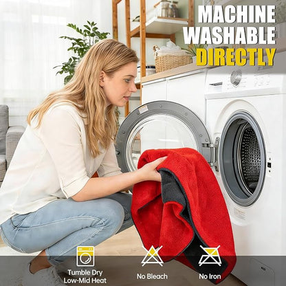 ThinkLearn 3-Pack Car Drying Towel-Microfiber Extra Large Towels for Cars(59"x24"), Ultra-Absorbent, Scratch & Streak Free, 1300 GSM, Twisted-Loop Cleaning Cloth for Truck, SUV, Car Accessories, Red