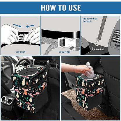 Car Trash Can – Multi-Purpose, Lightweight and Portable with Durable Water-Resistant Coating, No Installation Required, Practical and Ample Capacity, Variety of Colors.Mushroom
