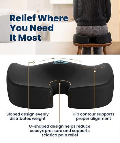 Everlasting Comfort Doctor Recommended Memory Foam Seat Cushion for Office Chairs & Car - Ergonomic Office Desk Accessories - Cushions for Tailbone Pain Relief, Sciatica (Black, X-Large)