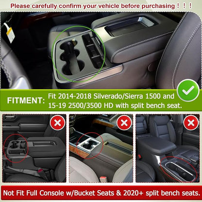 HGWEI Center Console Organizer Compatible with 2014-2018 Chevy Silverado/GMC Sierra 1500 & 2015-2019 2500HD/3500HD Interior Accessories, Middle Armrest Storage Box Insert Tray (Fit Jump Seat ONLY)