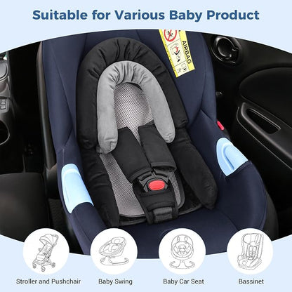 COOLBEBE Upgraded 3-in-1 Baby Body Support & Strap Covers Set for Newborn Infant - Extra Soft Car Seat Insert Cushion Pad, Perfect for Car Seats, Strollers, Swing, Black