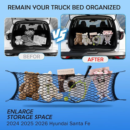 Envelope Style Cargo Net for 2024 2025 2026 Hyundai Santa Fe Accessories, Rear Trunk SUV Mesh Cargo Net, Upgraded 5mm Bungee & Double-Layer Nylon Storage Tailgate Netting Grocery&Tools Organizer