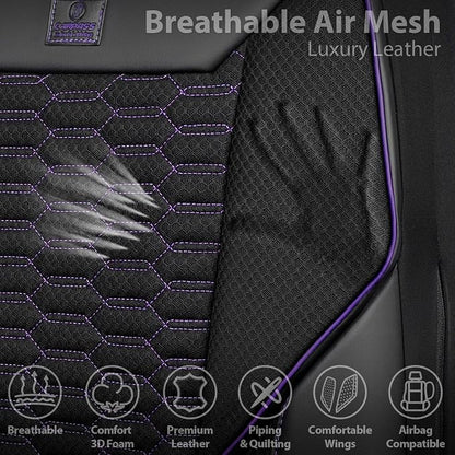 CAR PASS 3D Foam Mesh Leather Car Seat Covers Front Seats,Breathable Mesh Front Seat Covers for Women,Universal Fit for Cars SUV Truck Sedan Van Automotive,Armrest Airbag Compatible,Black and Purple