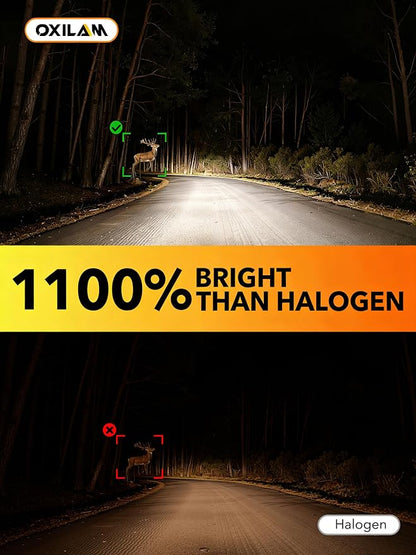 OXILAM H13 LED Light Bulb, 1100% Brighter 9008 Fog Bulb, 60,000Hrs Lifespan, 5MIN Direct Plug, IP68, Anti-Flicker LED Light for Cars Trucks SUVs, Pack of 2