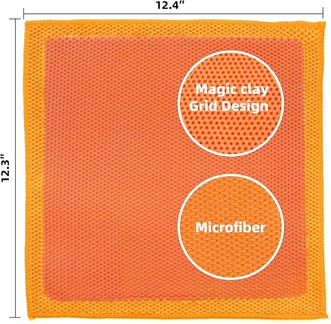12"x12" Professional Clay Towel – Fine Grade Mesh Polymer | Requires Lubrication | Fast Decontamination for Auto Detailing, Removes Overspray, Water Spots & Iron Fallout | Scratch-Free
