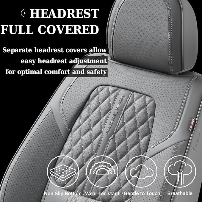 Coverado Car Seat Covers Full Set, Automotive Front and Rear Seat Covers with Backrest, Nappa Leather Car Seat Protectors Waterproof, Universal for Most Vehicles