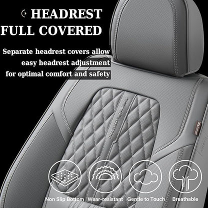 Coverado Car Seat Covers Full Set, Automotive Front and Rear Seat Covers with Backrest, Nappa Leather Car Seat Protectors Waterproof, Universal for Most Vehicles