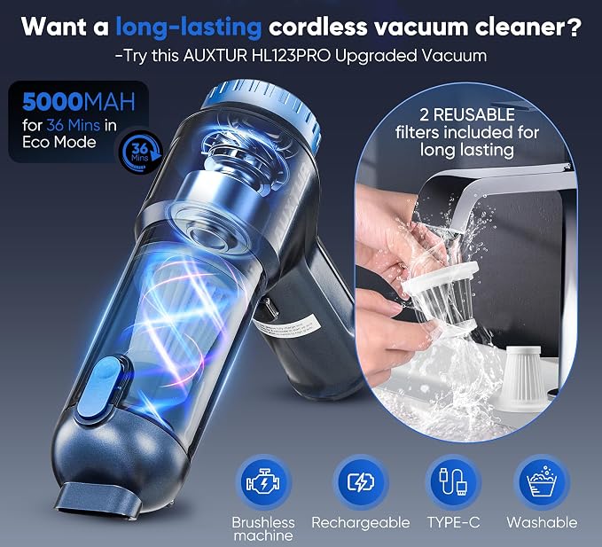 Car Vacuum Cordless, 3 in 1 Handheld Vacuum with Brushless Motor in 14000PA Powerful Suction, Mini Vacuum Cleaner with One-Touch Empty&2 Washable Filters, Portable Air Duster for Home, Desktop