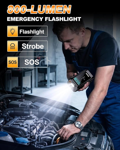 Jump Starter with Air Compressor car Jumper Starter Portable | 7000A Car Battery Jump Starter with 160PSI Portable Tire Inflator, LED Light, Case (All Gas/14L Diesel)