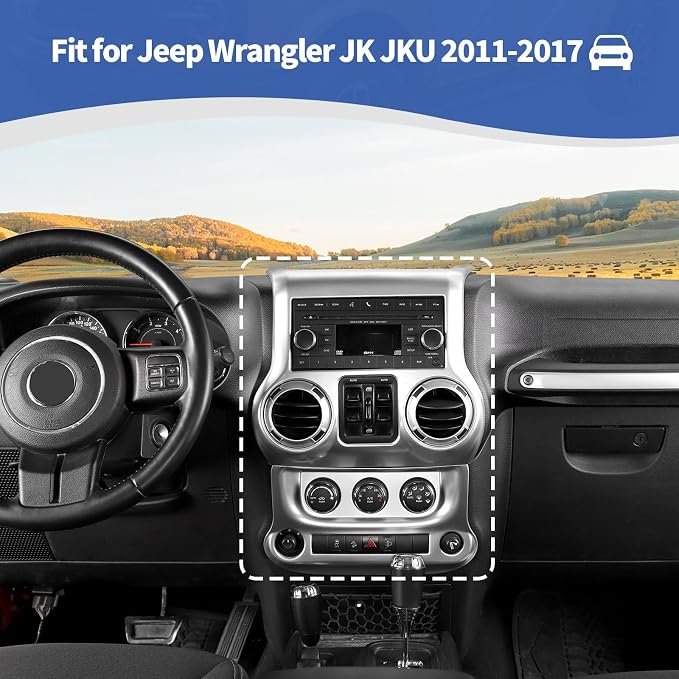 RT-TCZ for Jeep JK Silver Dash Accents Radio A/C Controls Cover Trim for Jeep Wrangler JK JKU 2011-2017 ABS Interior Accessories 2pcs