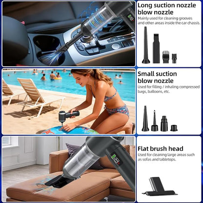 4-in-1 Handheld Vacuum Cordless&Air Duster, 28000pa Suction Power Car Vacuum Portable Cordless, Mini Vacuum with Digital Display and One-Click Dust Emptying for Car Home Office Kitchen Pet Hair(Gray)