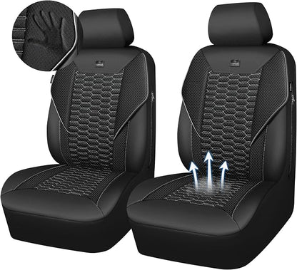 CAR PASS 3D Foam Mesh Leather Car Seat Covers Front Seats, Air Cool Mesh Front Seat Covers for Car, Universal Fit for SUV Truck Sedan Automotive, Armrest Airbag Compatible, Black and Gray