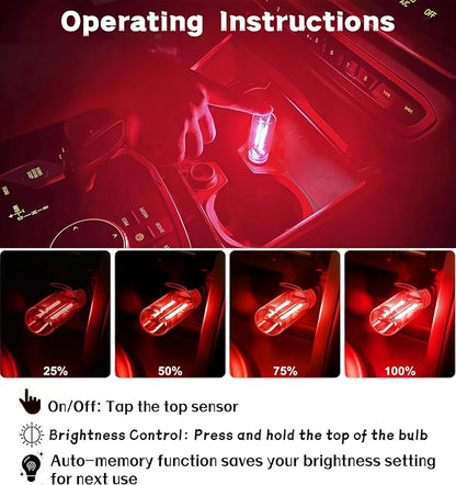 LED Car Interior Light, Touch Control USB Night Lamp, Retro Style Ambient Lighting for Auto, Bedroom, Desk (Red Light)