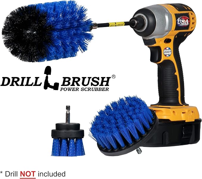 Aquatic All-Purpose Cleaning Brush Set - Medium Stiffness Blue Brushes - Long Reach Extension Attachment Kit - Aquarium Cleaning Products - Fish Tank Cleaner Brushes - Boat Scrub Brush - Hull Scrubber