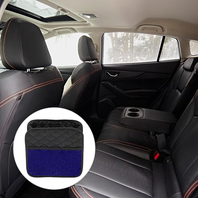 1 Pcs Universal Car Trash Can Hanging 10.2" Length 3.5" Width 10.2" Height Trash Bin Blue Black Faux Leather Rhinestone