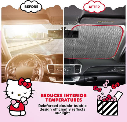 Carbella Hello Kitty Car Windshield Sun Shade, Official Sanrio Sun Shade for Car Window, Cute Sun Shade for Front Windshield, Hello Kitty Accessories for Women ﻿(Red Bow Dreams)