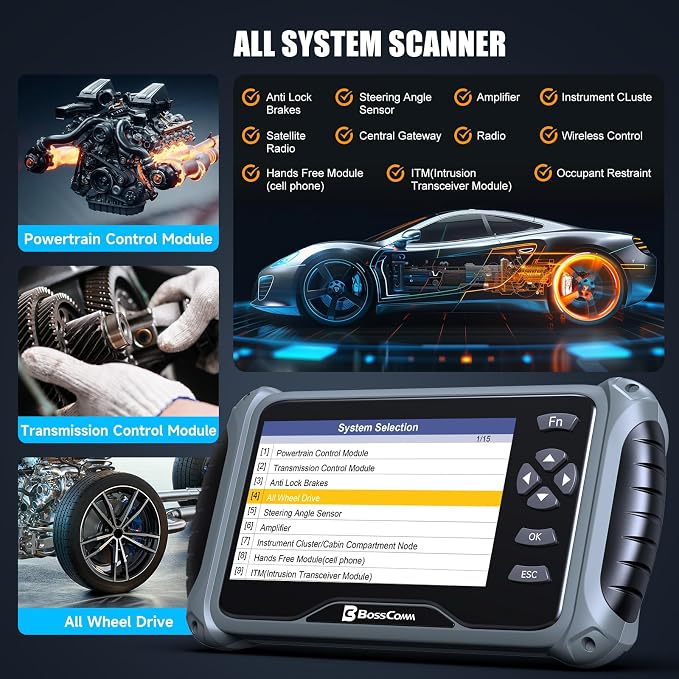 2026 BOSSCOMM IF745 Scanner Diagnostic Tool, Check Engine Code Reader with 6 Resets, ABS Bleeder/Oil/EPB/SAS/Throttle/Battery, Scanner Diagnostic Tool for Vehicles, Lifetime Free Update, Auto VIN