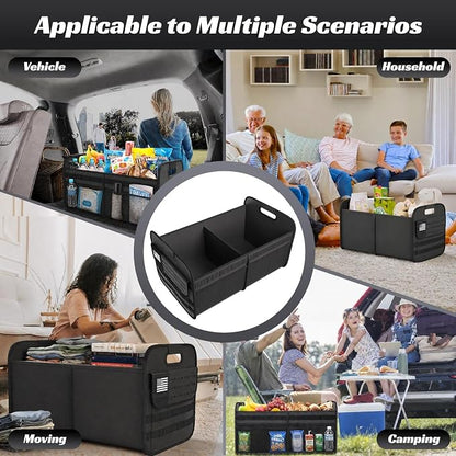 Sposuit Car Trunk Organizer for SUV - 65L Collapsible Tactical MOLLE Car Storage with Reinforced Handles & Multiple Pockets, Sturdy Trunk Organizers for Groceries, Tools & Outdoor Storage (Black 2Pcs)