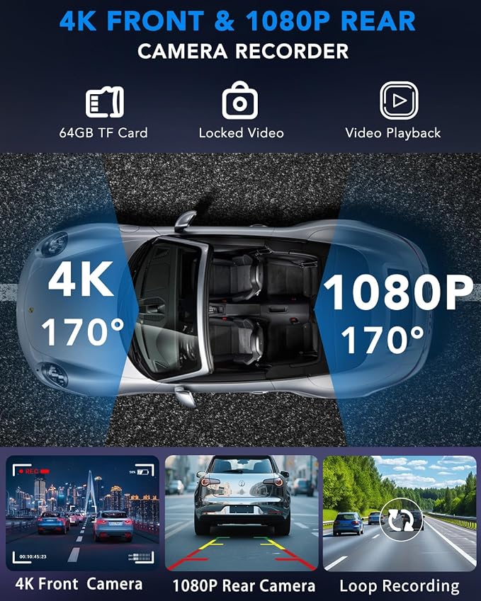 10.26" Apple Carplay Screen for Car, Wireless Portable Car Play & Android Auto HD Touch Screen, 4K Dash Cam, 1080P Backup Camera, Bluetooth 5.0, FM/Mirror Link/GPS Navigation, for All Vehicles