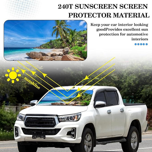 Windshield Sun Shade Foldable Car Front Window Covers for Car Accessories Sun Heat UV Rays Visor Protector Protection for Universal Cars SUV Truck(Beach)