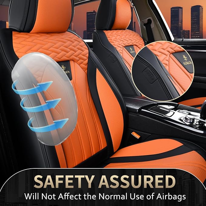 FLORICH Seat Covers for Cars, Waterproof Automotive Seat Covers, Leather Car Seat Covers 2 Pack, Universal Front Seat Cushion Protector for Most Cars Trucks SUV-Black&Orange