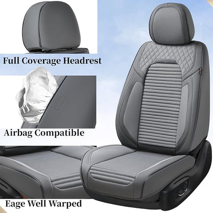 Coverado Car Seat Covers Full Set, Leather Seat Covers for Cars, Automotive Seat Cover Car Accessories Universal Fit for Most Cars SUV Trucks(Gray)