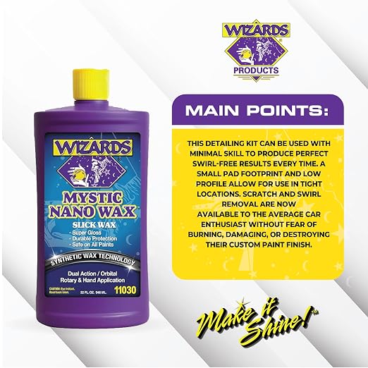 Wizards Mystic Nano Car Wax Polish - Protects and Provides Extreme Gloss and Slickness - Safe For All Paint and Clear Types Car Polishing Compound - For Both Machine and Hand Use - 32 oz