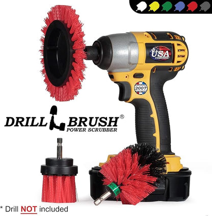 Red Stiff 3 Piece Outdoor Power Scrubber Brush Kit - Garden Patio Scrubbing Tool - Deck Cleaning Brush Set - Concrete Scrubbing Tool Set - Brick and Stone Outdoor Scrubber Kit