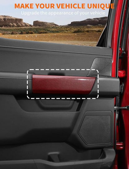 Savadicar Red Carbon Fiber Interior Accessories - Rear Door Handles Trim Cover for Ford F150 (2021-present) - Premium Texture Interior Decor Upgrade Kit, 2-Piece Set