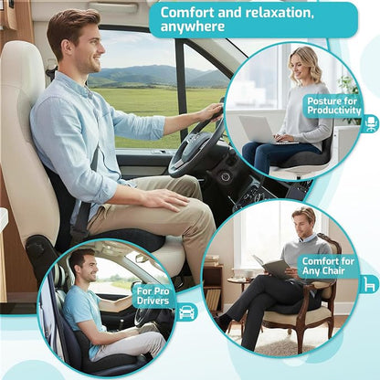 Trucker Seat Cushion, Car Seat Cushions with Lumbar Support Pillow, Ergonomic L-Shaped Orthopedic Memory Foam Pad for Long Driving Back Pain Sciatica Relief, Drivers Office Workers (Black+Mesh Cloth)