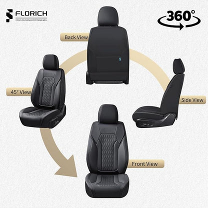 FLORICH Seat Covers, Car Seat Covers Full Set, Luxury Nappa Leather Seat Covers, Breathable and Waterproof Car Seat Protector 5 Seat, Automotive Seat Covers Universal Fit for Most Cars-Black