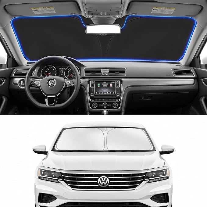 Custom Fit Windshield Sun Shade for Volkswagen VW Passat 2012-2022 | Custom Fit Windshield Cover, Blocks UV Rays, Double-Layer Heat Shield, Durable Frame, Easy Fold & Storage