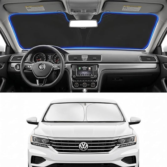 Custom Fit Windshield Sun Shade for Volkswagen VW Passat 2012-2022 | Custom Fit Windshield Cover, Blocks UV Rays, Double-Layer Heat Shield, Durable Frame, Easy Fold & Storage