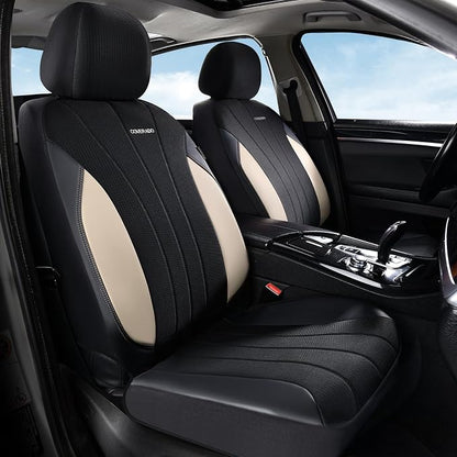 Coverado Car Seat Covers Full Set, Waterproof Automotive Seat Protectors 5 Seats,Beige Driver Protectors Universal Fit for SUVs, Trucks, Sedans,Car Accessories