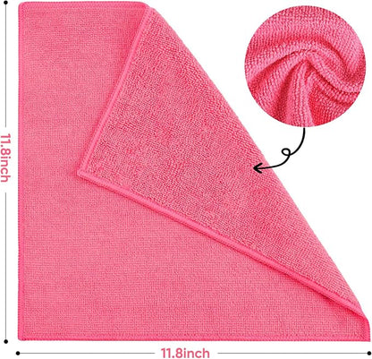 TEAWOO 10 PCS Pink Microfiber Cleaning Cloths, Highly Absorbent Microfiber Towels for Car, Kitchen, Bathroom and Household Cleaning, 11.8" X11.8