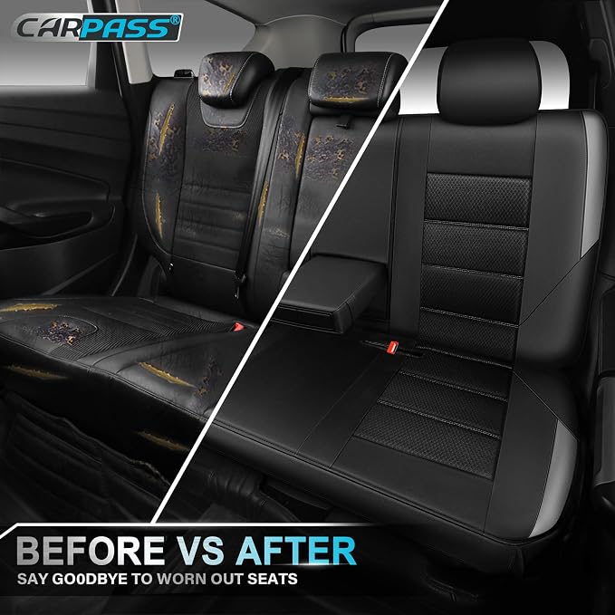 CAR PASS Memory Foam Back Car Seat Covers,Thick 3D Foam Mesh Bench Seat Covers Leather Metallic, Air Cool Rear Seat Cover Black Gray Aluminum Film, Comfort for Cars, Trucks, SUVs Automotive,Black Gray