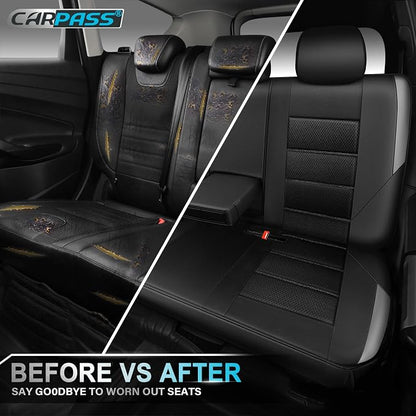 CAR PASS Memory Foam Back Car Seat Covers,Thick 3D Foam Mesh Bench Seat Covers Leather Metallic, Air Cool Rear Seat Cover Black Gray Aluminum Film, Comfort for Cars, Trucks, SUVs Automotive,Black Gray