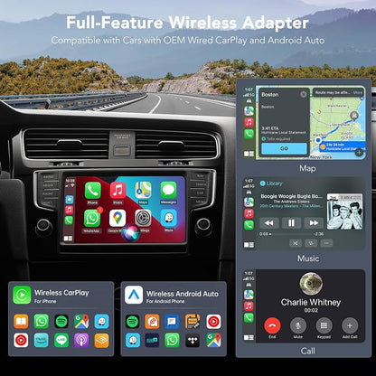 Wireless CarPlay Adapter 2026, 2-in-1 Convert Factory Wired CarPlay & Android Auto to Wireless, Plug and Play, Auto Reconnect, Compatible with iPhone & Android Phones, USB/USB-C, Light Grey