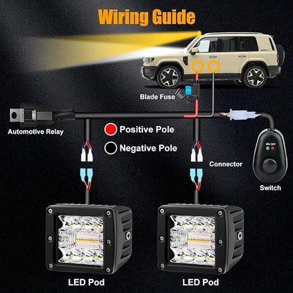 4 Inch LED Driving Pods, 120W Amber Spot Flood Combo Triple Row Off Road Light Bar with Wiring Harness, 6 Modes Dual Color Amber White Auxiliary Flashing Fog Light for Trucks SUV ATV UTV Jeep Boat