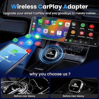 2026 Upgraded Wireless CarPlay Adapter for iPhone and Android Auto | Dual Band Connection (2.4Ghz - 5.8Ghz), Wired to Wireless Converter - Plug and Play Setup, Mini Size Having USB A/C Cable