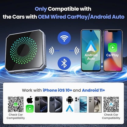 5-in-1 Wireless CarPlay & Android Auto Adapter with Netflix/YouTube, [Supports 4K HDMI Output & Screen Mirroring] - Plug & Play Car Play Wireless Smart AI Box for Cars with OEM Wired CarPlay/Auto