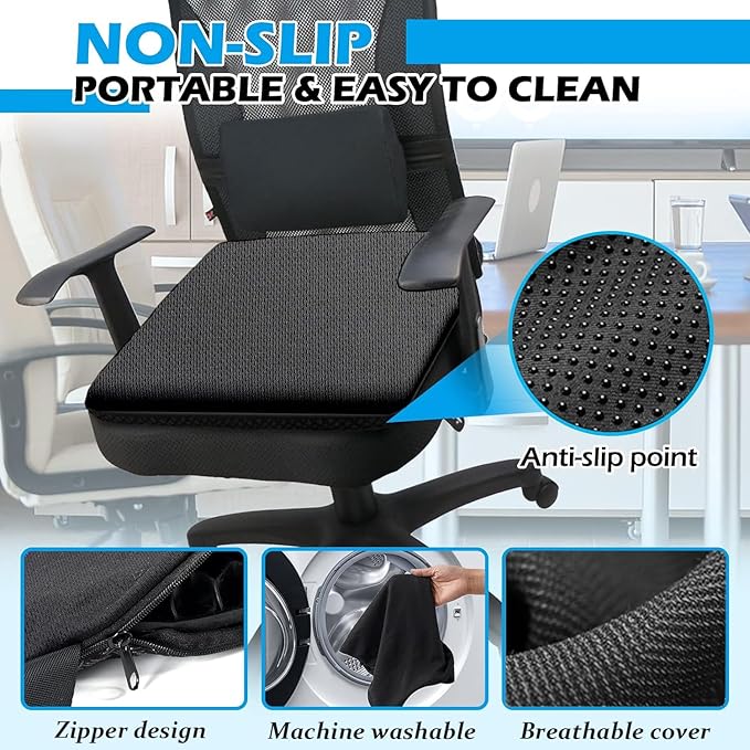 20" Gel Seat Cushion for Long Sitting Pressure Relief - Jumbo & Thick Gel Cushions for Office Chairs - Tailbone Pain Relief Cushion, Sciatica & Back Support, Wheelchair Cushions & Car Seat Cushion