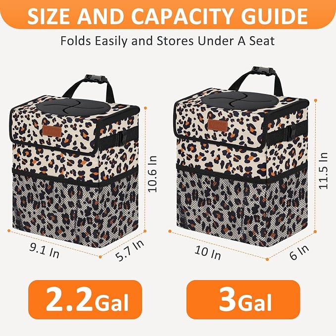 Vankor Cute Car Trash Can, Car Accessories for Women Interior Can Trash Bag Hanging Automotive Garbage Cans Leopard Pattern