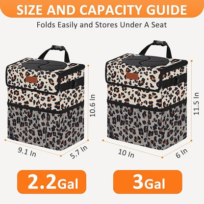 Vankor Cute Car Trash Can, Car Accessories for Women Interior Can Trash Bag Hanging Automotive Garbage Cans Leopard Pattern