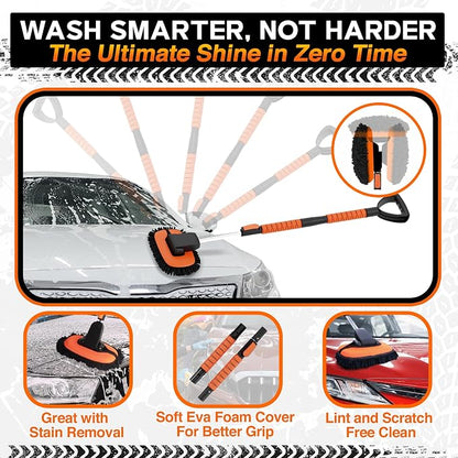 RoofPax Premium Car Wash Detailing Kit with 48.8" Extendable Telescoping Handle Chenille Microfiber Car Brush Wash Mop Mitt Scratch-Free Duster Exterior Magic Sponge & Cleaning Kit for All Vehicles
