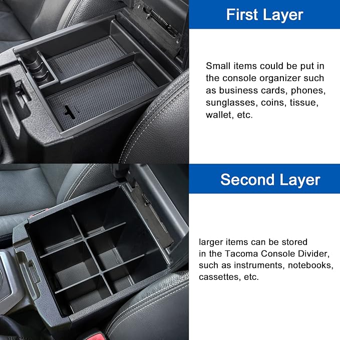 JDMCAR 2PCS Center Console Insert Set Compatible with Toyota Tacoma 2023 2022-2016, Console Armrest Box Insert Tray and Center Console Organizer Divider for Tacoma Accessories
