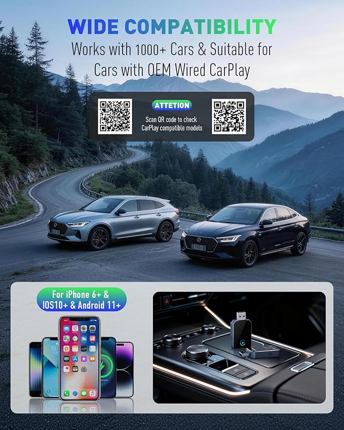 SPIRITIME Wireless CarPlay Adapter for iPhone, 2026 Upgraded 2-in-1 Android Auto CarPlay Wireless Adapter, Convert Wired to Wireless, Fast & Stable, Plug & Play (Silvery)